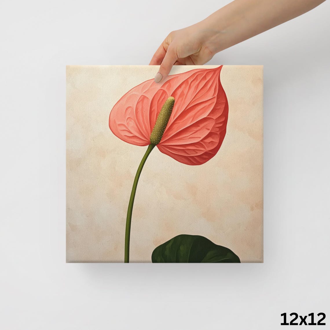 Coral Red Anthurium Laceleaf Flower Minimal Painting Print Poster - Image 2