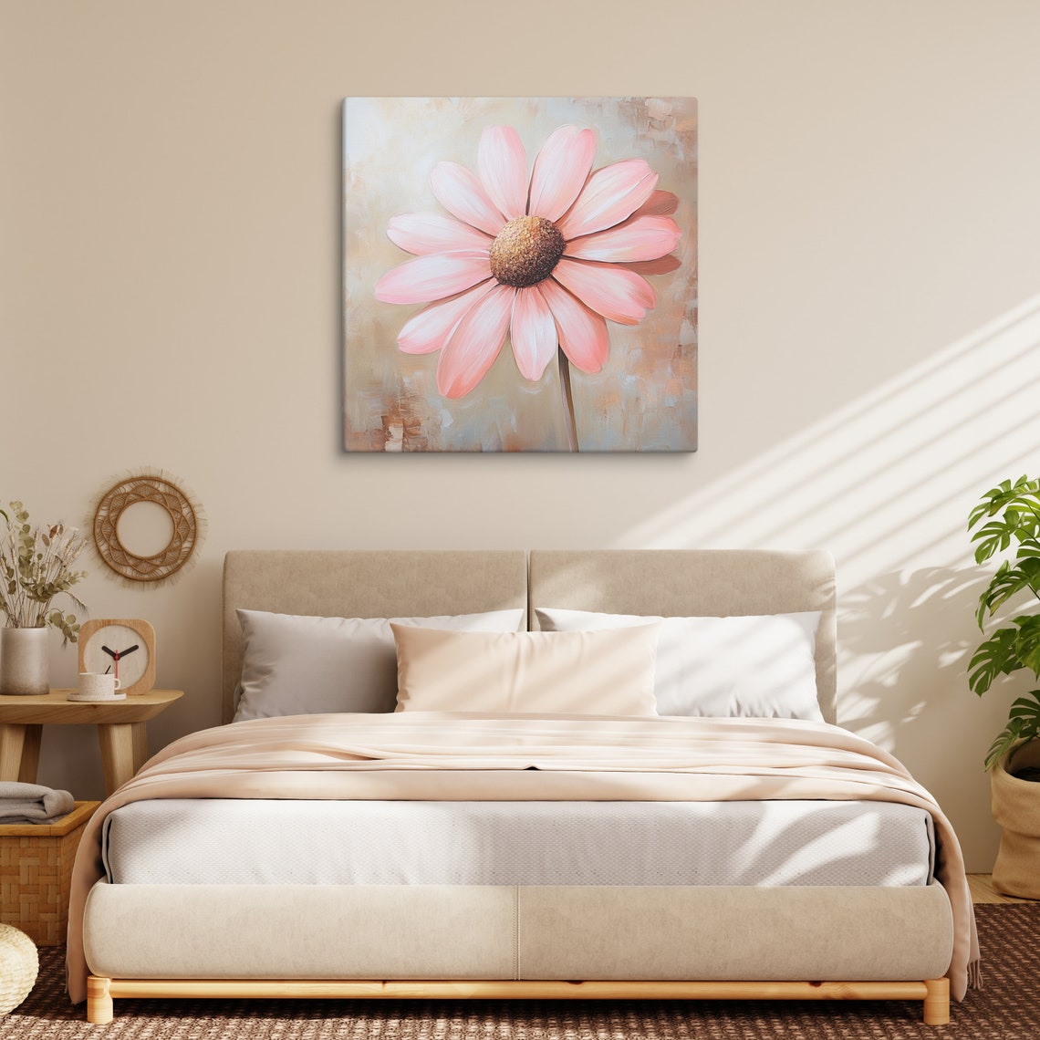 Soft Pink Daisy Blossom Close Up Neutral Beige Floral Poster - Image 4