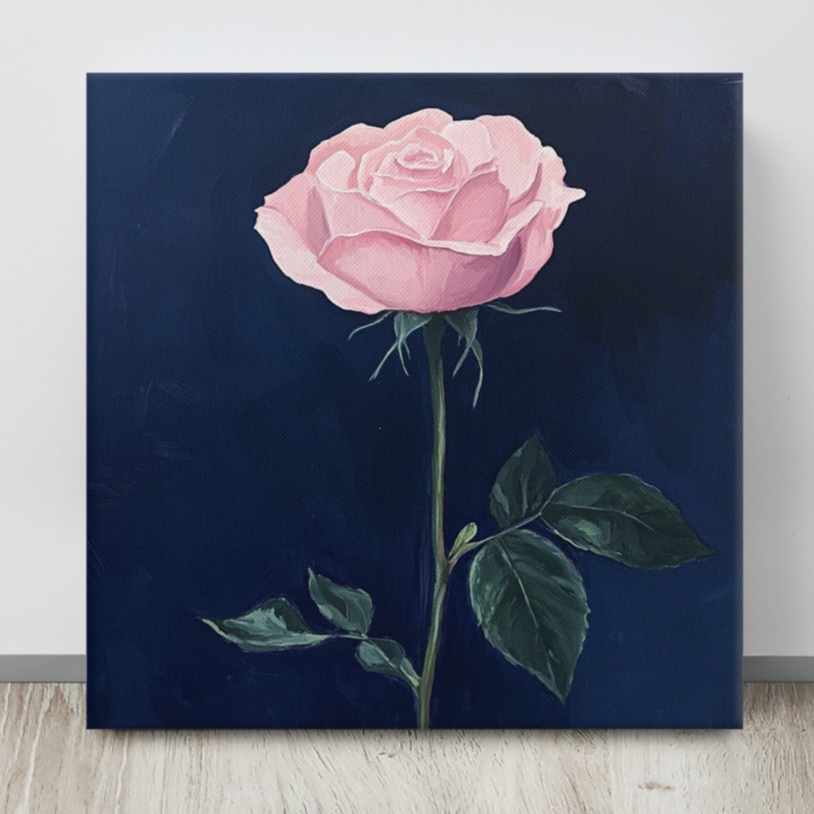 Pink Rose Navy Blue Background Dramatic Single Stem Art Poster - Image 3