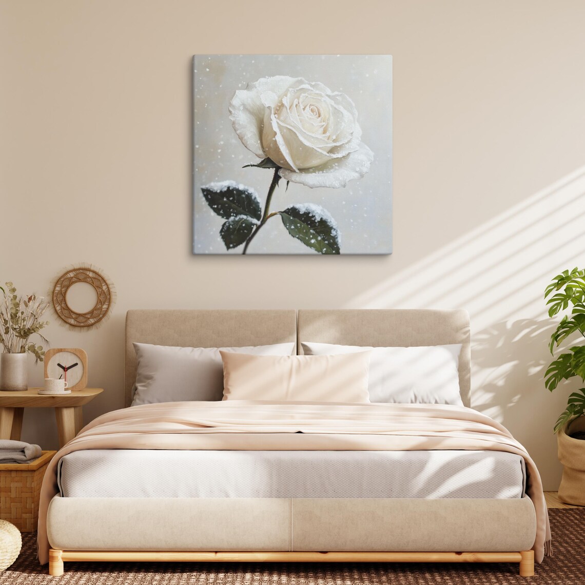 White Rose Frost Snowflakes Winter Scene Painting Art Poster - Image 2