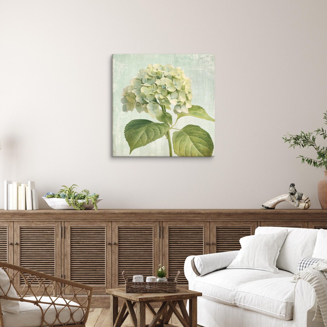 White Green Hydrangea Bloom Vintage Botanical Style Art Poster - Image 3