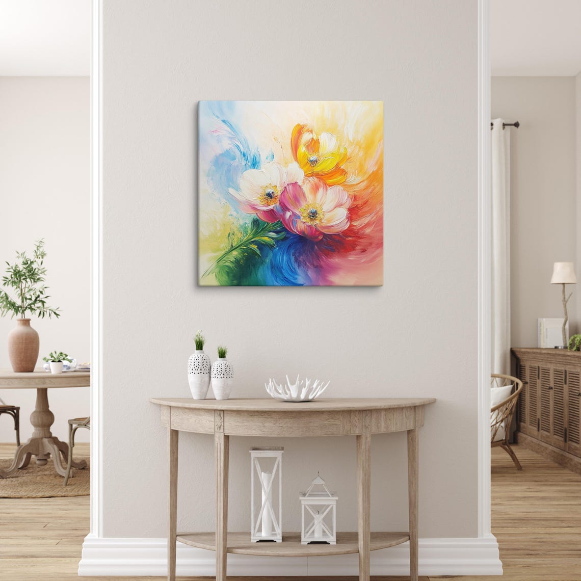 Rainbow Anemone Flowers Colorful Impasto Painting Art Wall Poster - Image 5