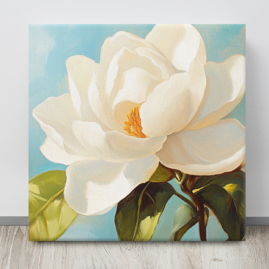 White Blossom Flower on Teal Background Watercolor Art Poster - Image 4