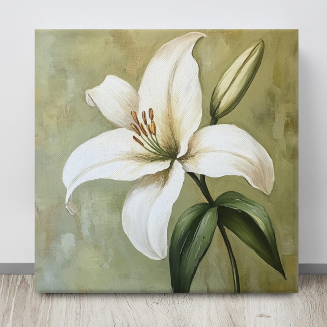White Lily Open Bloom Green Background Botanical Floral Art Poster - Image 4