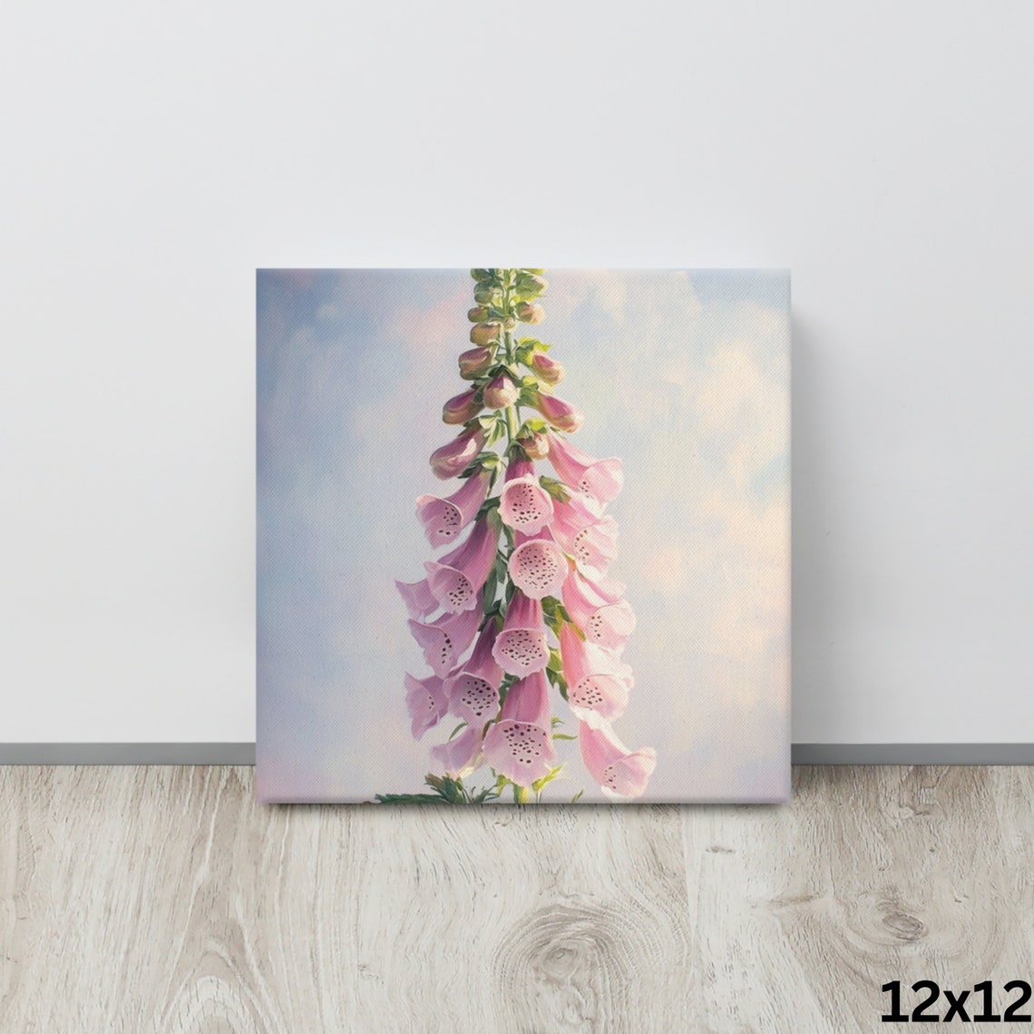 Pink Foxglove Flower Spike Soft Pastel Sky Watercolor Art Poster - Image 4