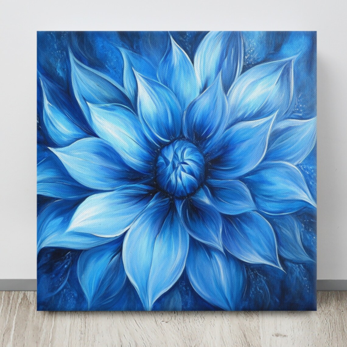 Cobalt Blue Dahlia Flower Bold Blue Floral Oil Painting Poster - Image 4