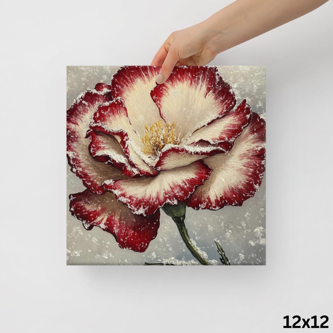 Red White Carnation Snow Dusted Winter Frost Holiday Statement Poster - Image 2