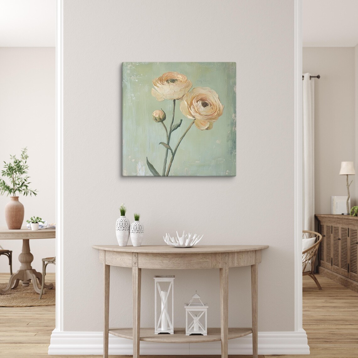 Ivory Ranunculus Two Blooms Sage Green Vintage Floral Art Poster - Image 5