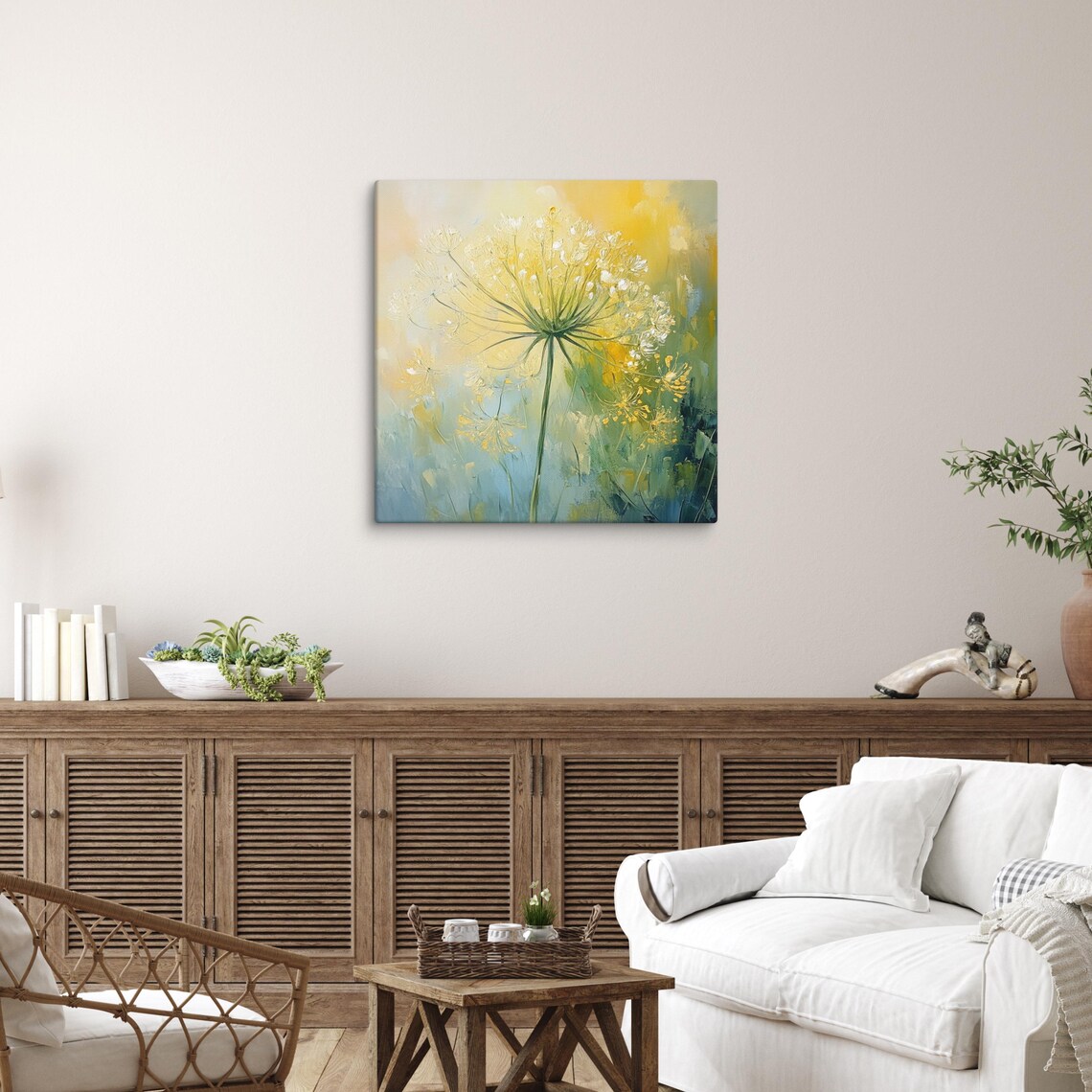 Fennel Flower Umbel Yellow Green Impasto Botanical Art Poster - Image 3