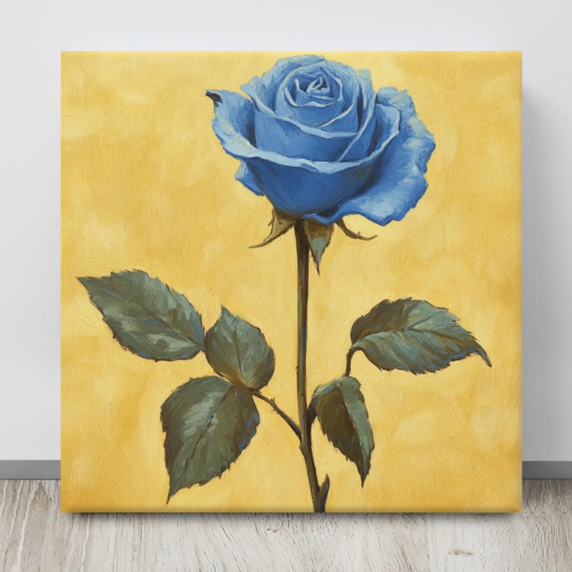 Blue Rose Bloom Golden Background Vintage Floral Wall Art Poster - Image 4
