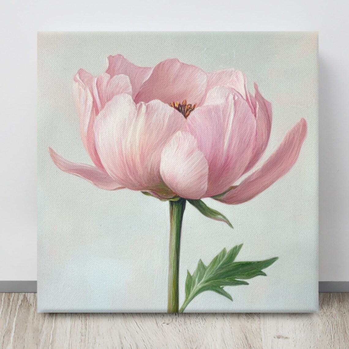 Soft Pink Garden Flower Single Stem Pale Floral Painting Print - Image 3