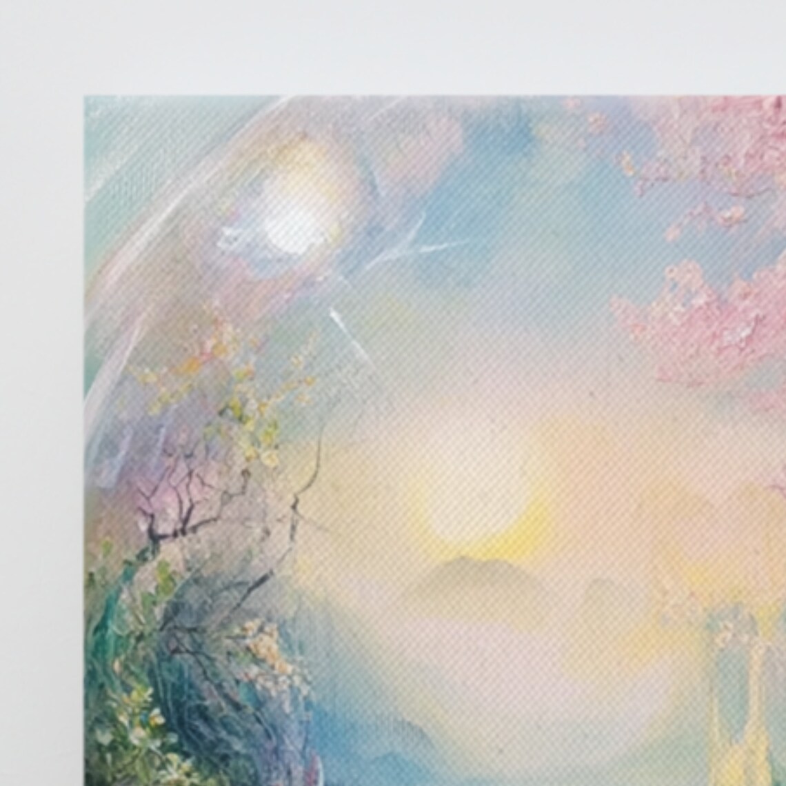 Magical Bubble World Fantasy Valley Waterfall Cherry Blossom Art Print - Image 3