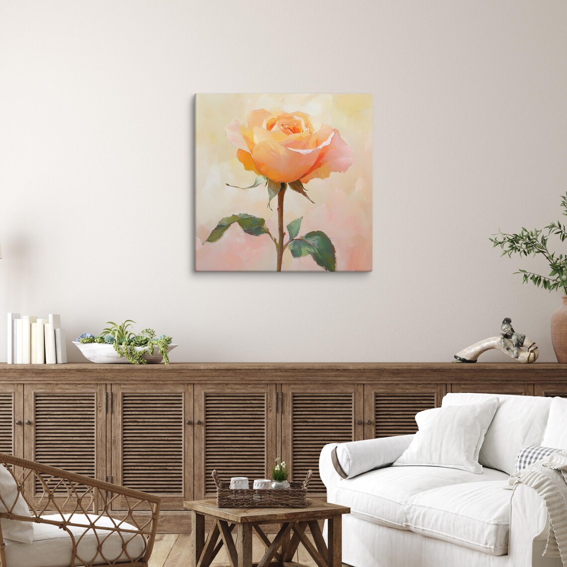 Peach Rose Single Bloom Warm Glow Botanical Floral Painting Art Poster - Image 5
