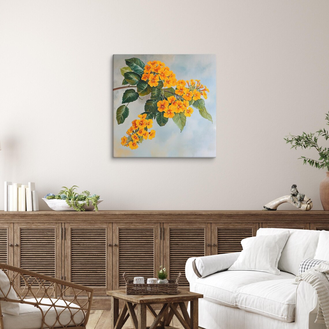 Orange Lantana Flower Clusters Sunny Botanical Painting Print - Image 3