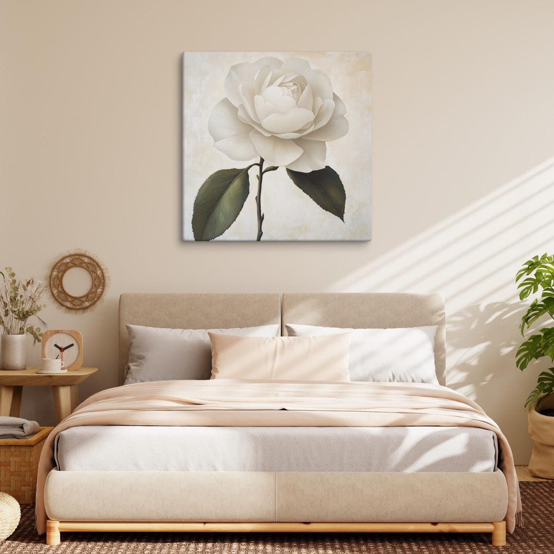 White Camellia Elegant Pure Bloom Ivory Floral Painting Print - Image 2