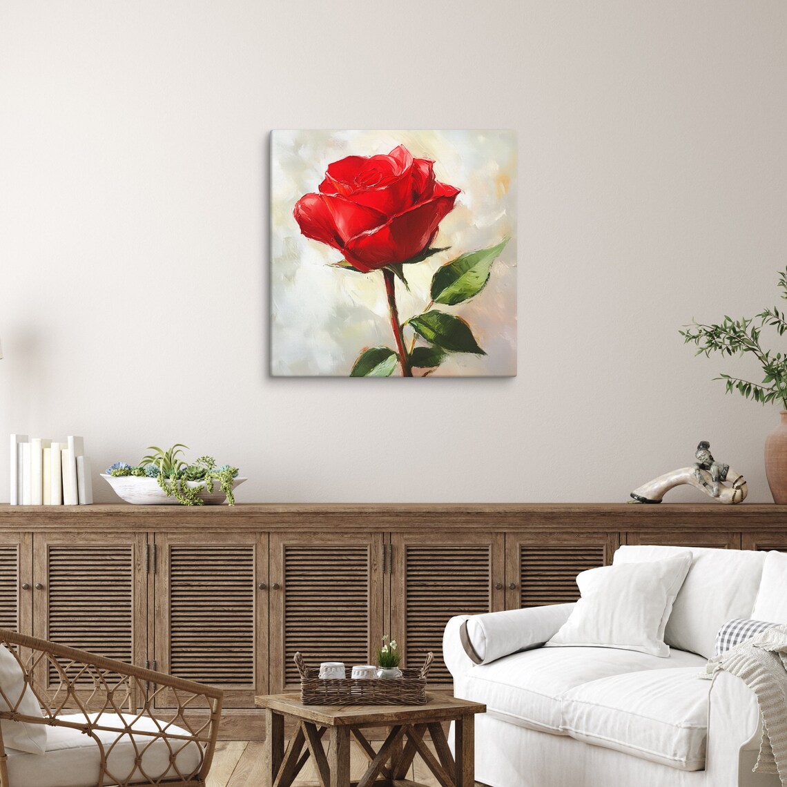 Red Rose Bloom Bold Oil Style Cream Background Painting Art Poster - Image 5