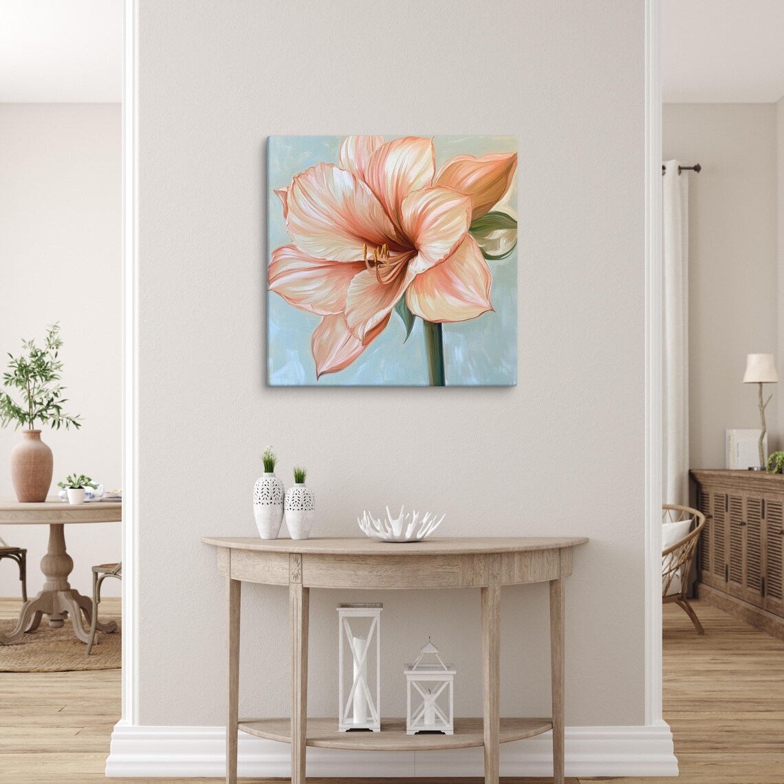 Peach Pink Amaryllis Bloom Close-Up Gold Stamen Floral Art Poster - Image 5