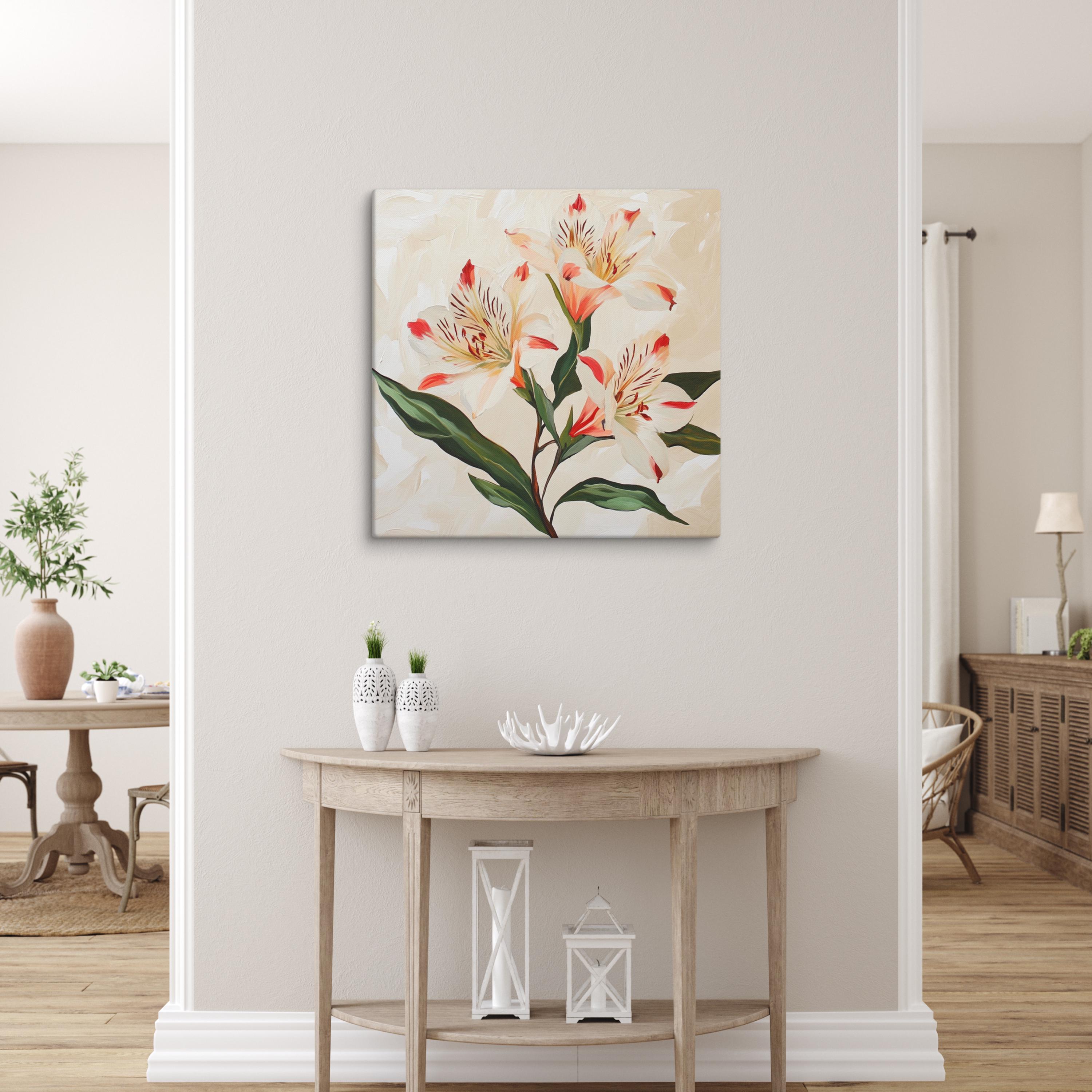 White Red Alstroemeria Striped Blooms Botanical Floral Art Poster - Image 5