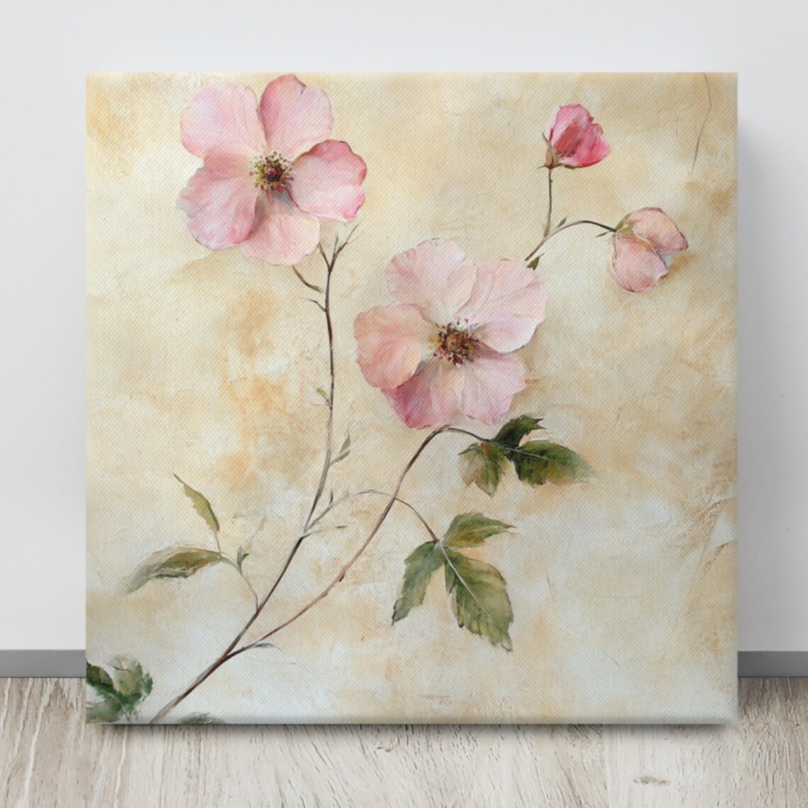 Pink Eglantine Wild Rose Watercolor Aged Paper Floral Art Poster - Image 4