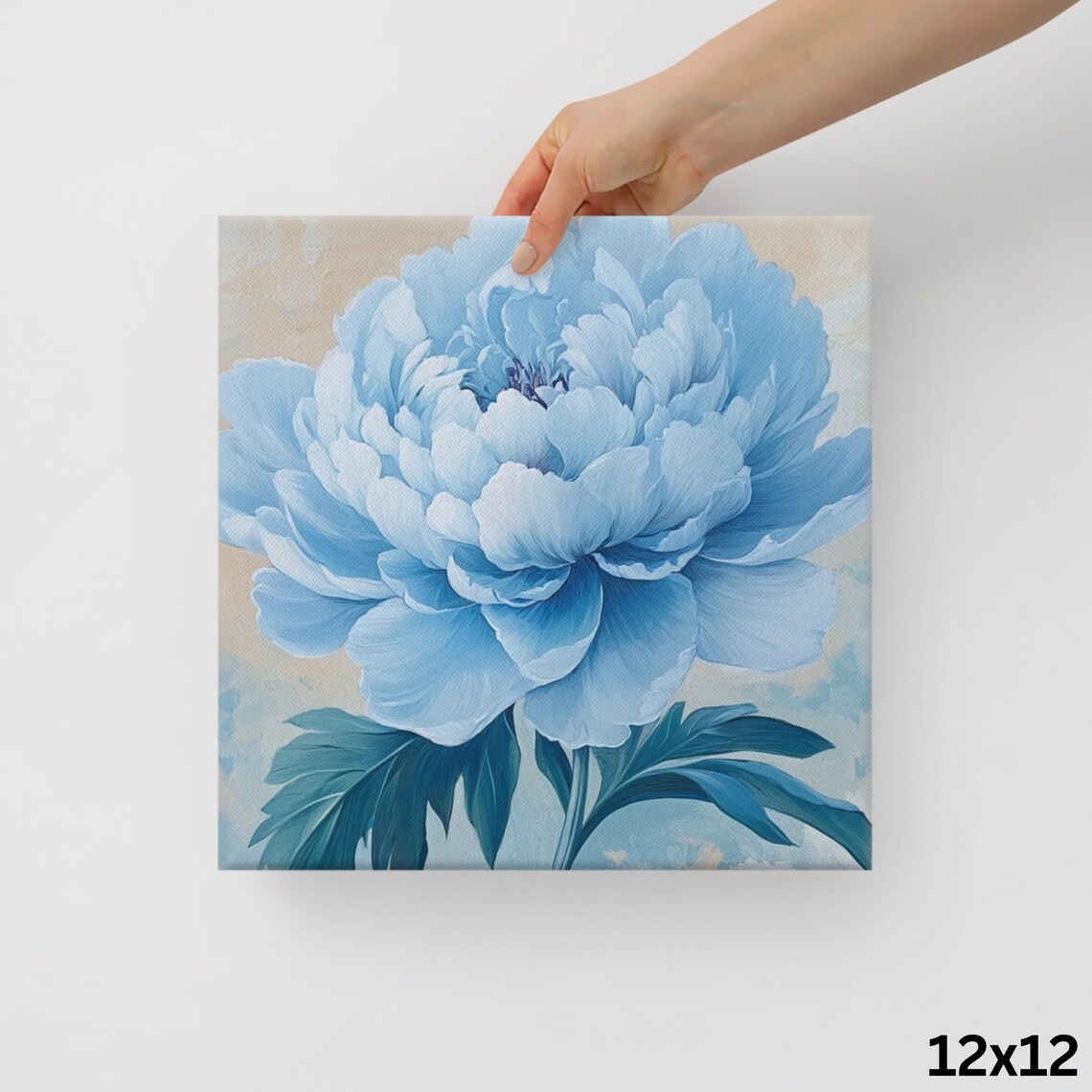 Light Blue Peony Teal Leaves Cream Blue Background Floral Poster - Image 2