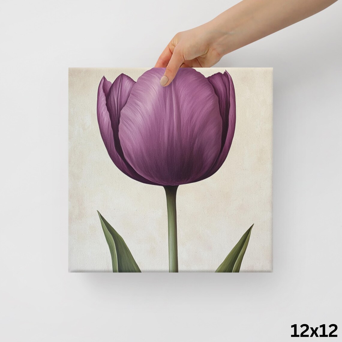 Purple Tulip Tall Single Bloom Cream Botanical Floral Art Poster - Image 2