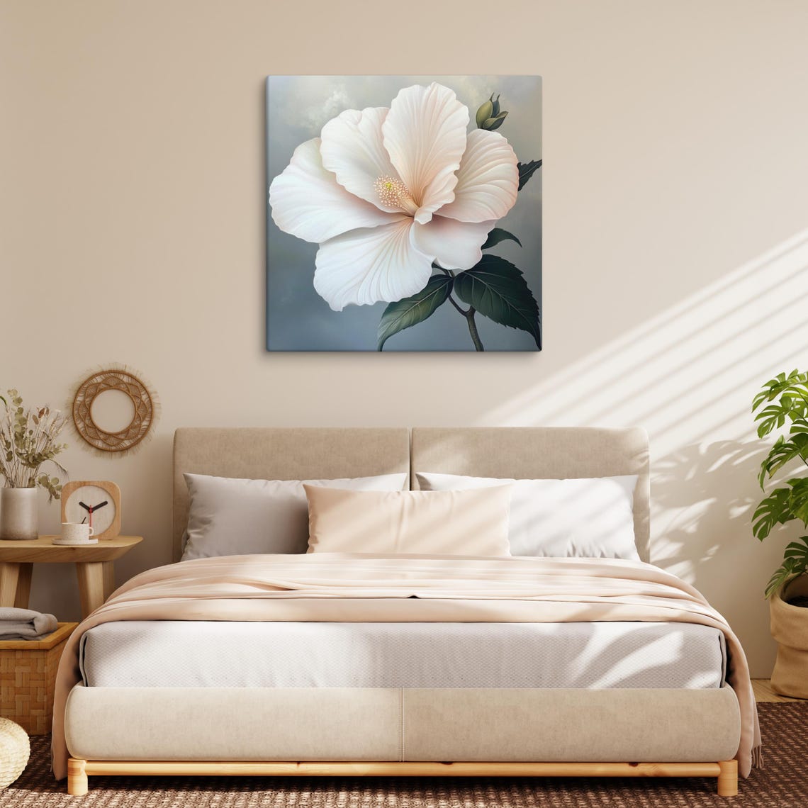 White Hawaiian Blossom Blush Pink Cool Blue Grey Botanical Art Poster - Image 3