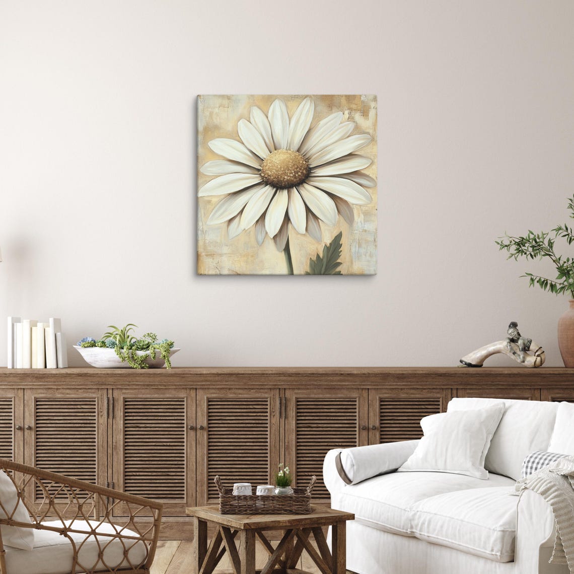 White Daisy Flower Close Up Textured Center Painting Print Poster - Image 5