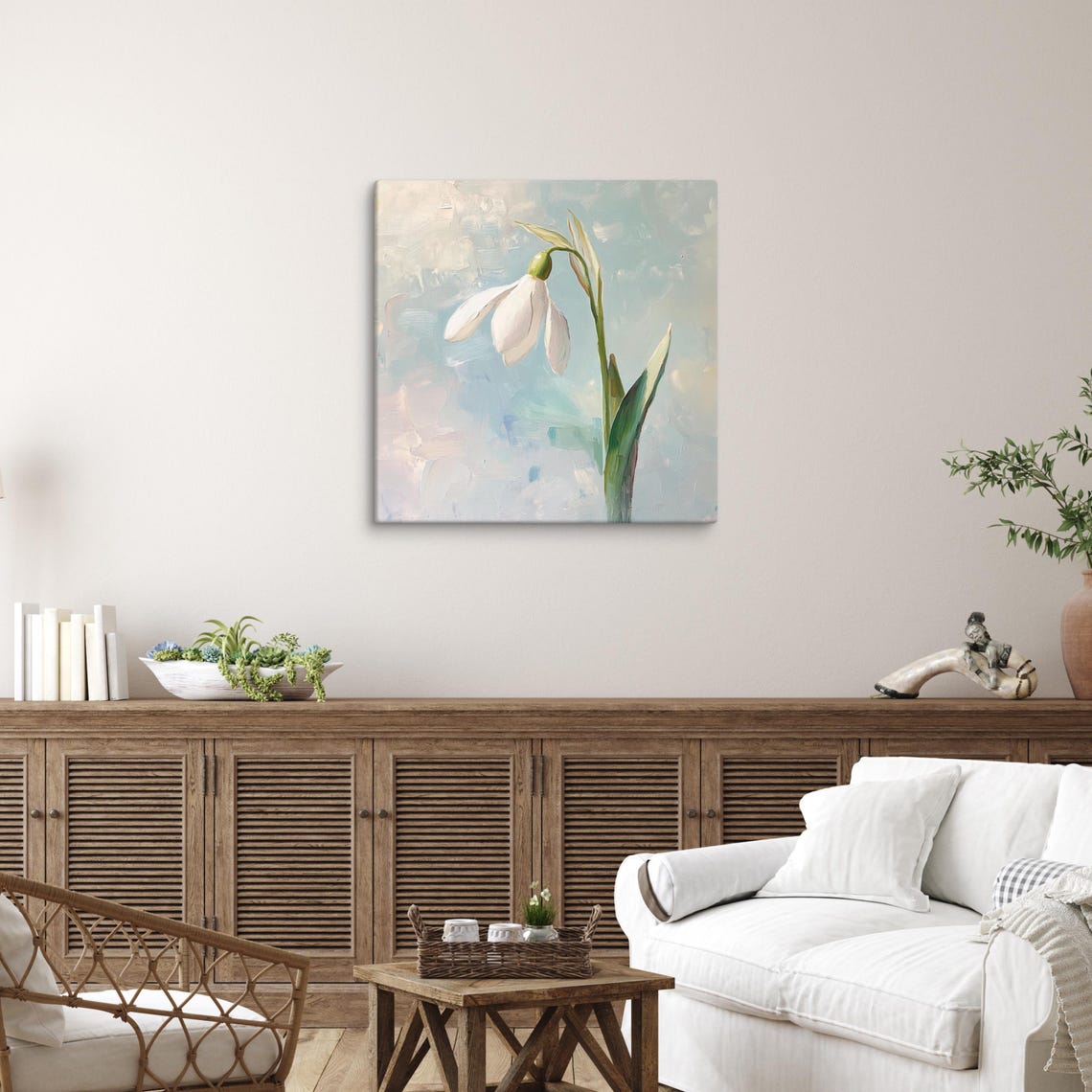 White Snowdrop Flower Spring Minimalist Botanical Painting Art Poster - Image 3