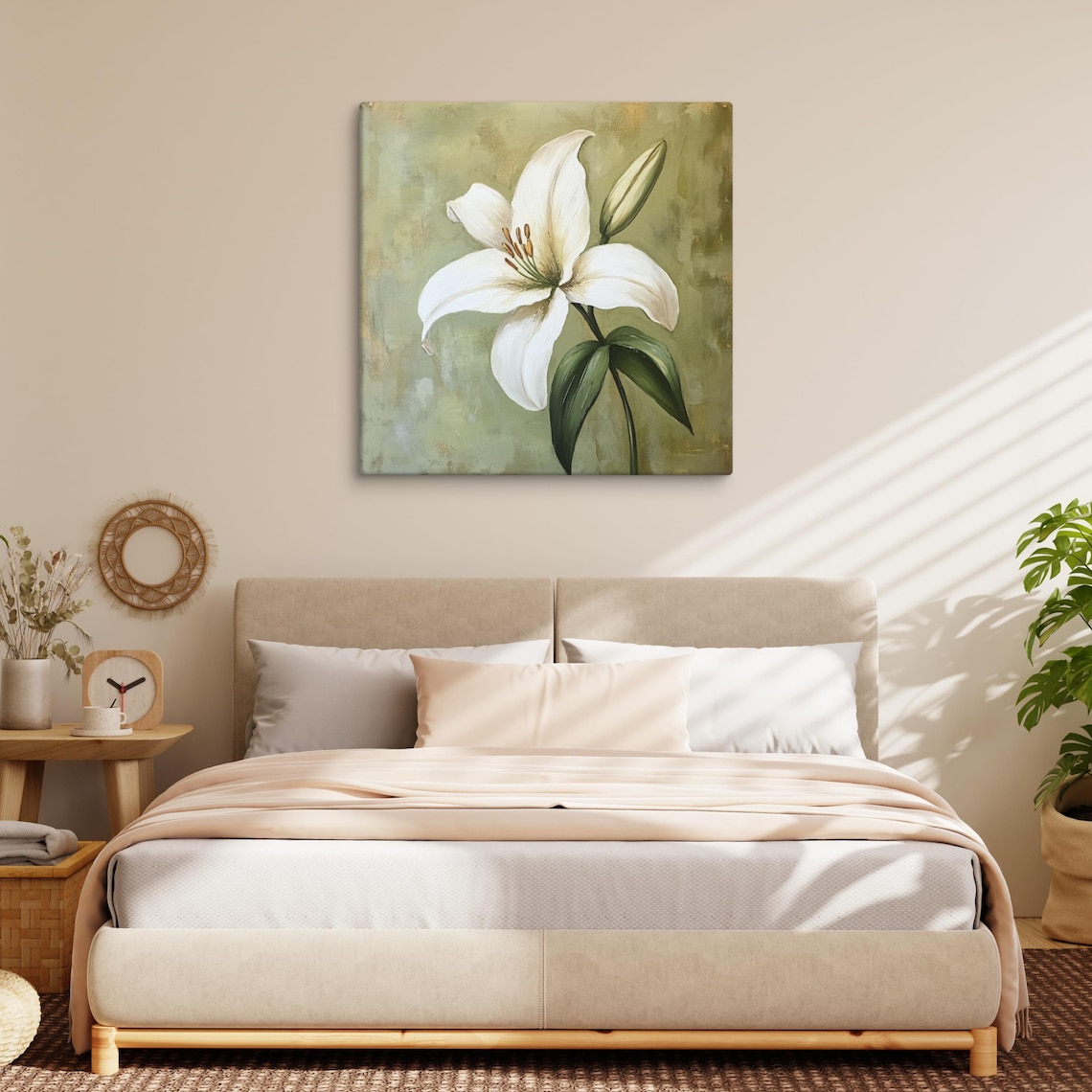 White Lily Open Bloom Green Background Botanical Floral Art Poster - Image 3