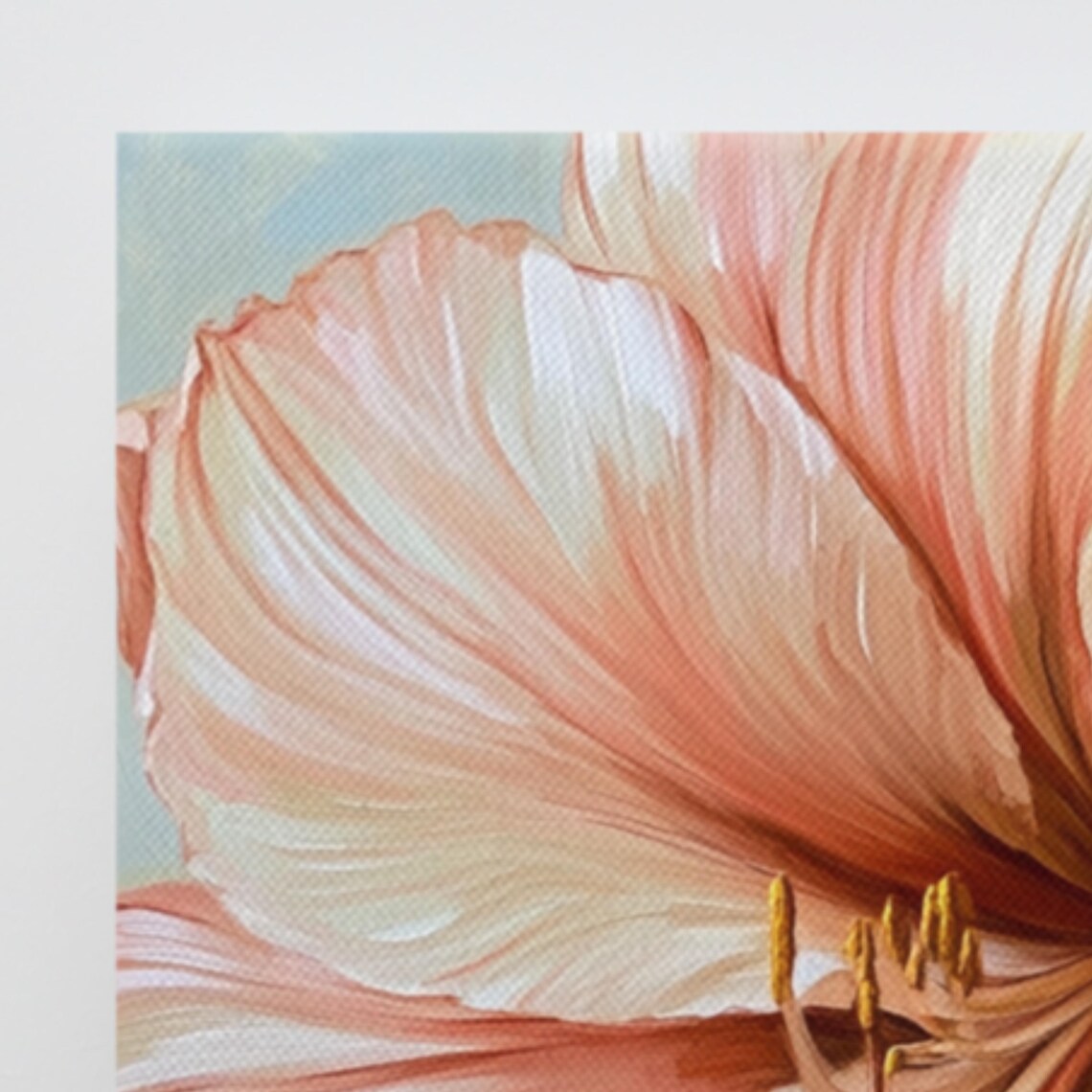 Peach Pink Amaryllis Bloom Close-Up Gold Stamen Floral Art Poster - Image 3