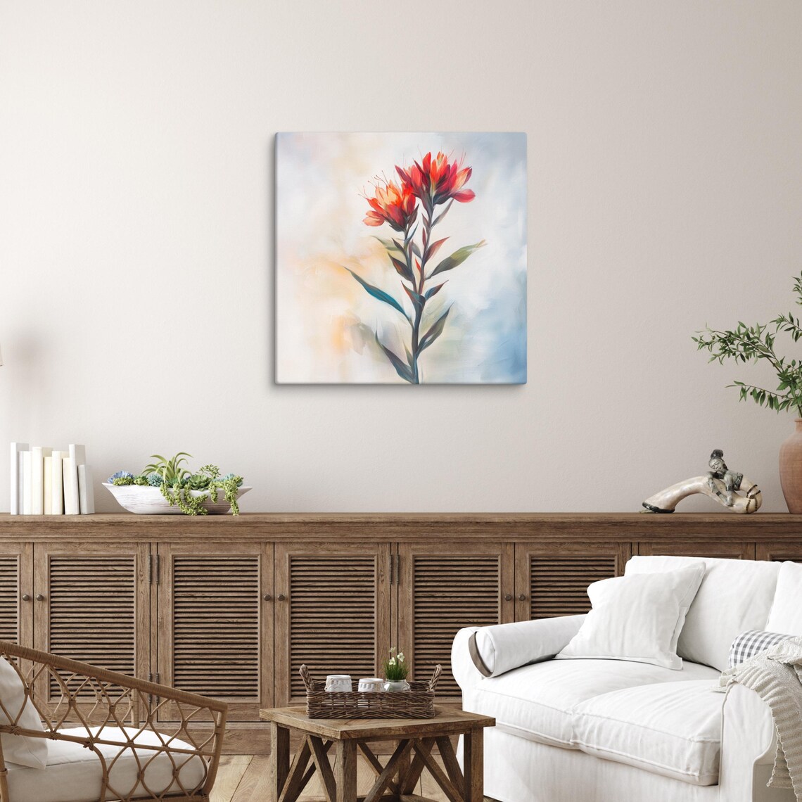 Red Indian Paintbrush Wildflower Soft Pastel Botanical Art Poster - Image 5
