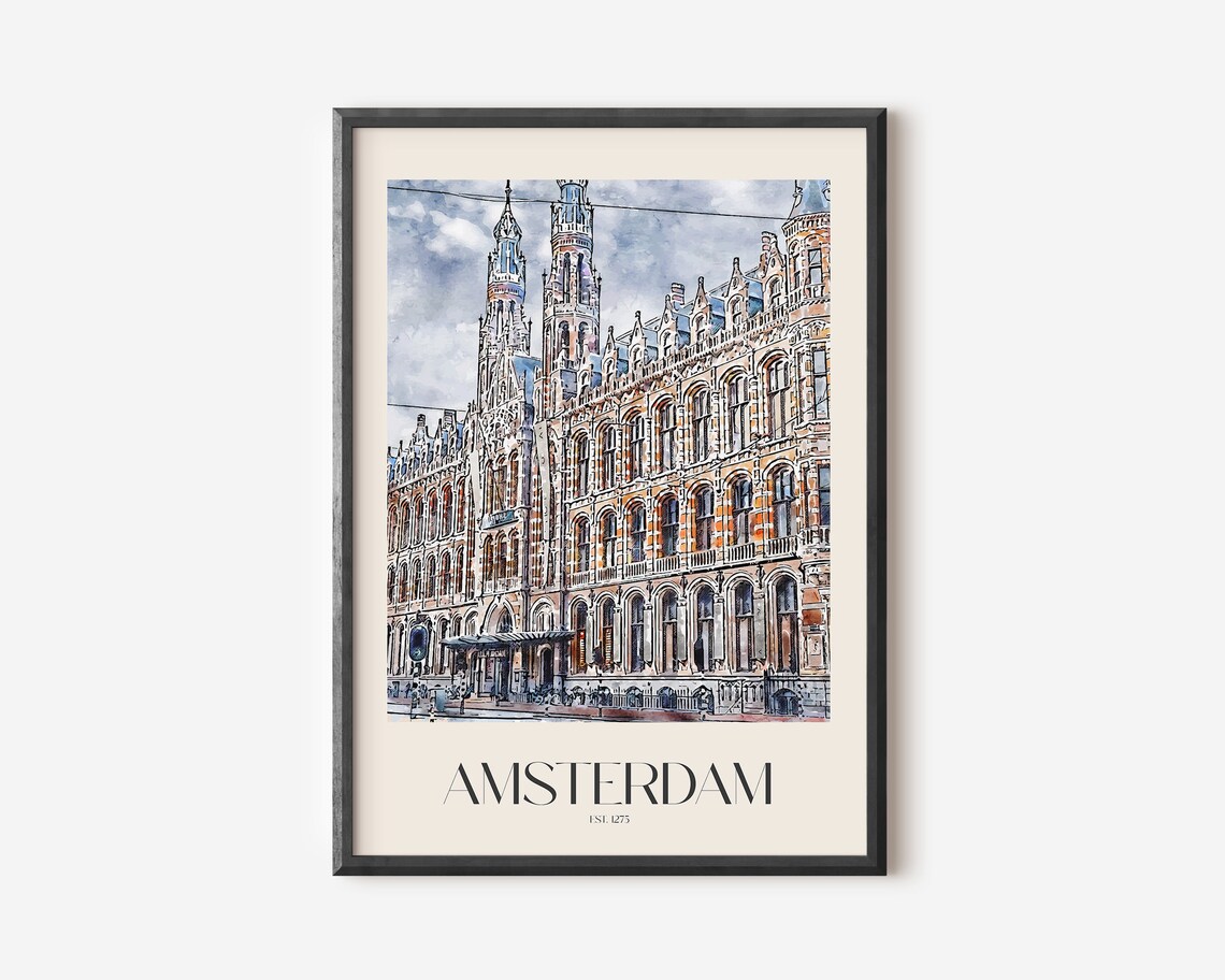 Amsterdam Travel Poster, Trendy Netherlands Decor