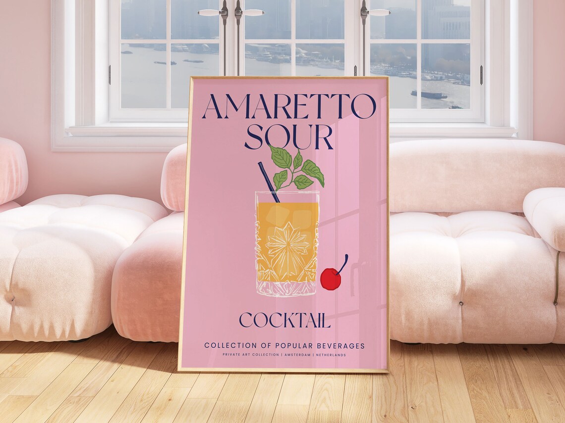 Amaretto Sour Cocktail, Vintage Bar Kitchen Decor - Image 4