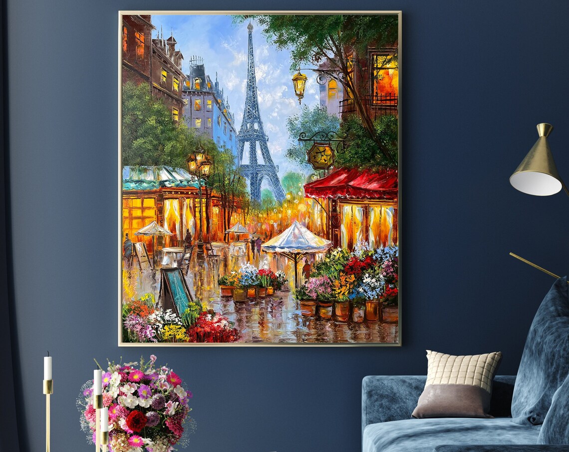 Colorful Paris Street Scene, Eiffel Tower Wall Art Print - Image 2