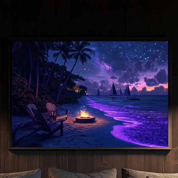 Bioluminescent Shoreline Night Milky Way Sailboats Fire Pit Poster