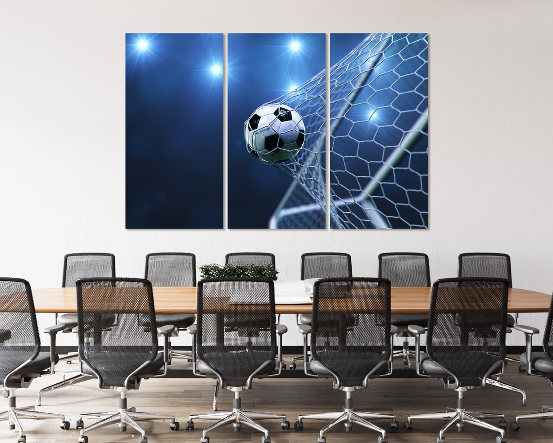 Soccer Ball Hitting Goal Net Night Stadium Lights Sports Action Poster - Image 4