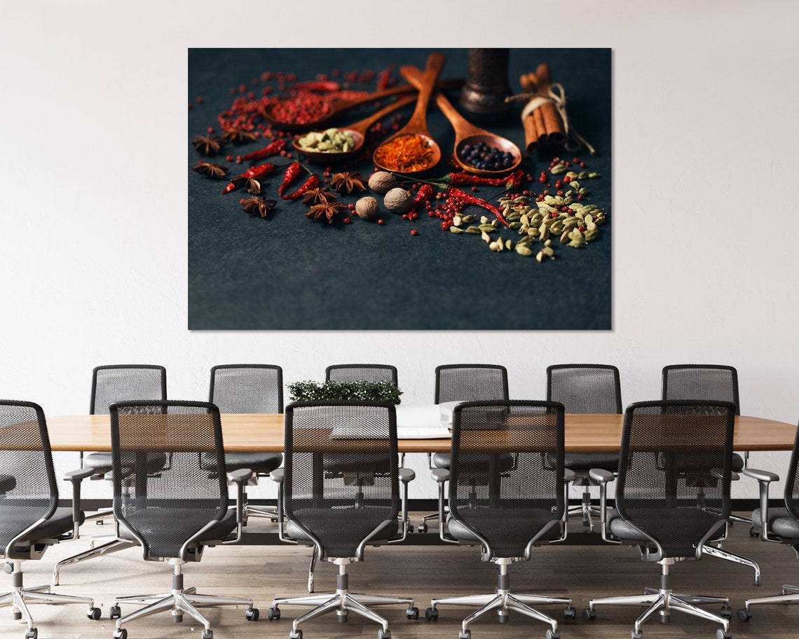 Aromatic Spices In Wooden Spoons Dark Background Quadriptych Wall Art - Image 7
