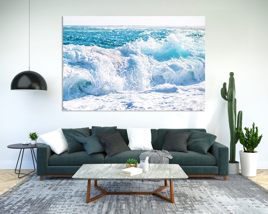 Turquoise Ocean Wave Crashing White Sea Foam Bright Sunny Coast Poster - Image 3