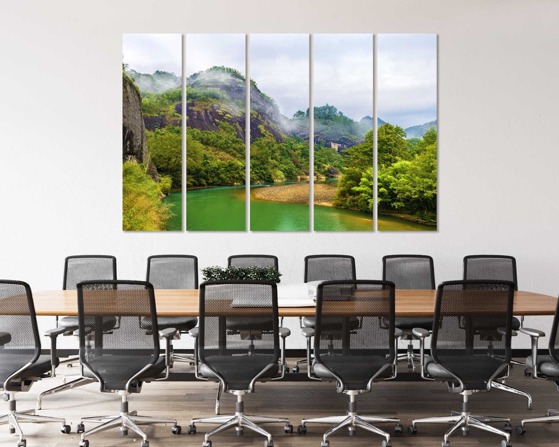 Misty Green Mountain River Valley Foggy Forest Landscape Photo Poster - Image 4