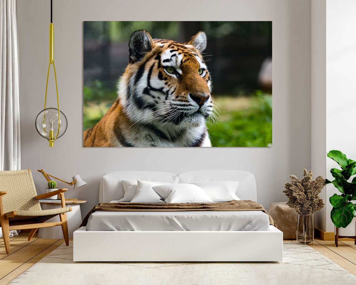Majestic Tiger Face Close Up Portrait Green Forest Wall Poster - Image 6