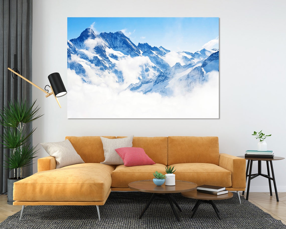 Snowy Blue Alps Peaks Towering Above White Clouds Mountain Poster - Image 5