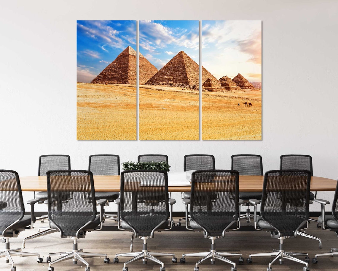 Giza Pyramids Egypt Desert Camels Blue Sky Golden Travel Poster - Image 4