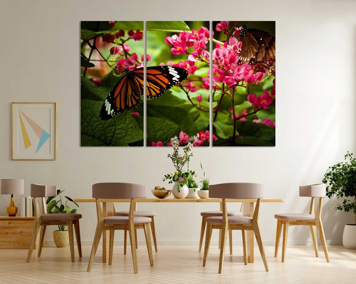 Monarch Butterfly On Pink Flowers Garden Close Up Nature Wall Art - Image 6