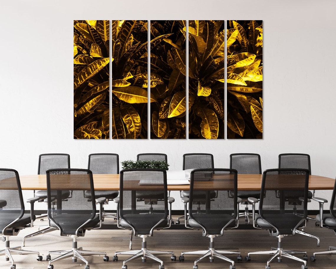 Golden Yellow Tropical Tree Leaves Closeup Botanical Wall Art - Image 4