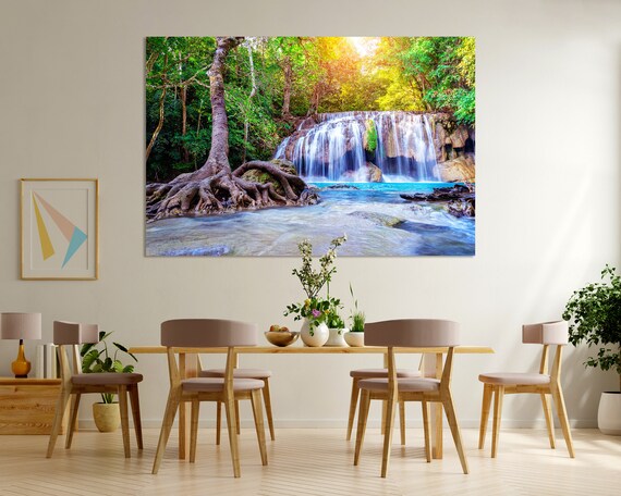 Forest Waterfall With Emerald Pool In Nature Home Decoration Forest River Wall Painting Waterfall Print Sets Green Forest Wall Art