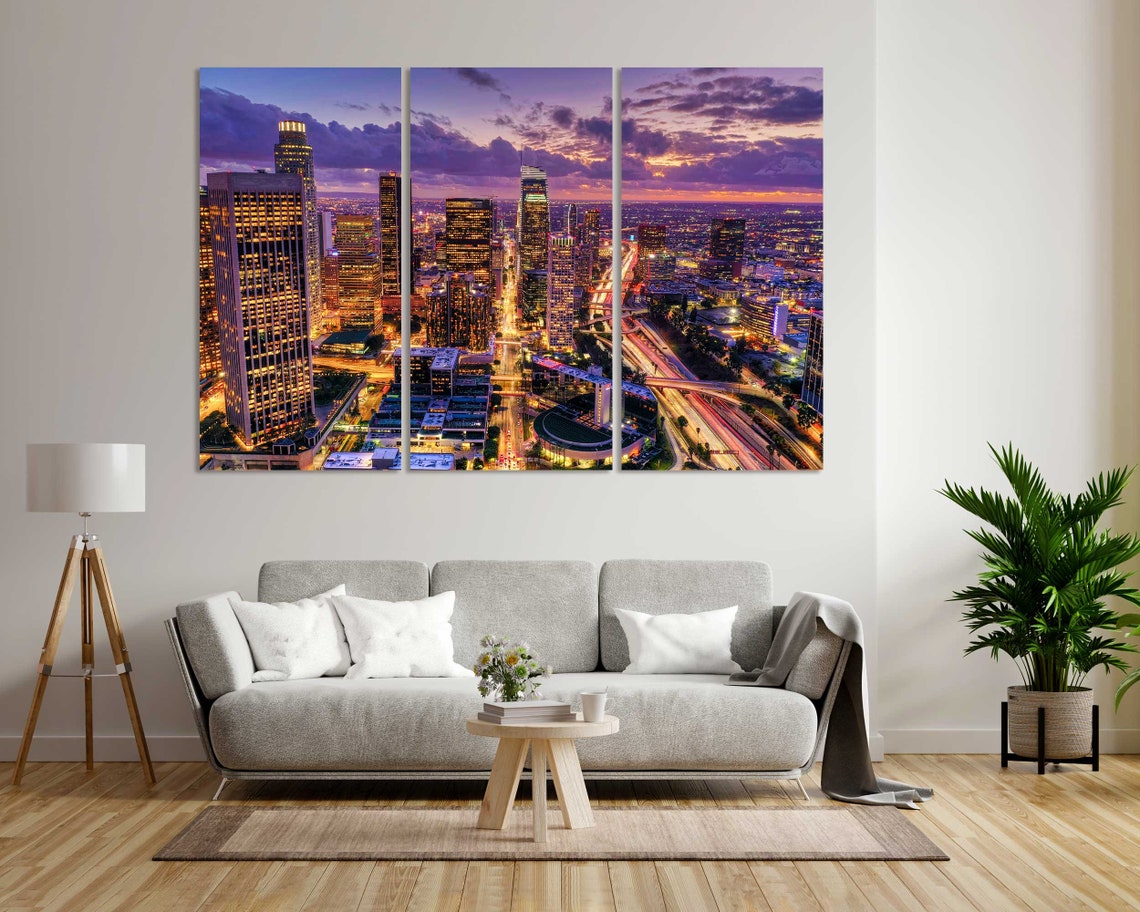 Downtown Los Angeles Night Skyline With City Lights Aerial View Poster - Image 8