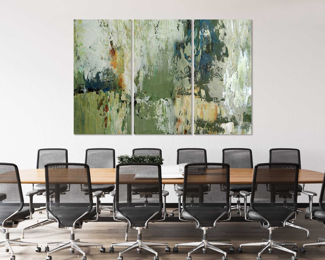 Modern Abstract Acrylic Painting In Green Tones Textured Art Print - Image 4