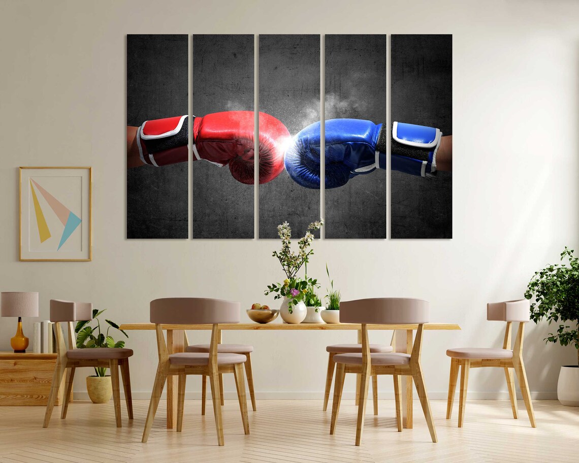 Red Blue Boxing Gloves Fist Bump Clash Motivational Sports Poster - Image 4