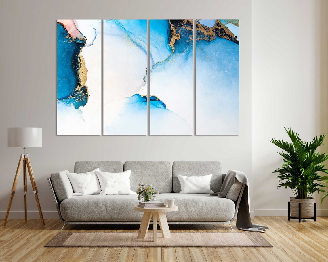 Blue Gold White Marble Watercolor Abstract Modern Luxury Wall Poster - Image 8