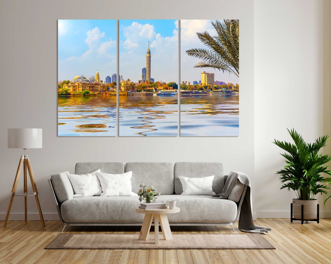 Cairo Egypt Nile River View with Cairo Tower and Palm Trees Poster - Image 8